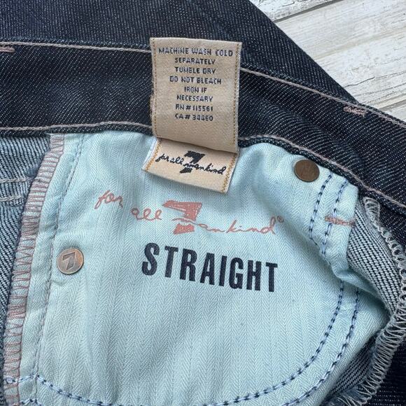 7 for all Mankind Jeans Sz 28 Straight Low Rise Distressed Dark Casual Y2K - Picture 8 of 9